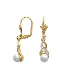 Boucles D'oreilles Plaqué Or Bicolore Perles Imitation